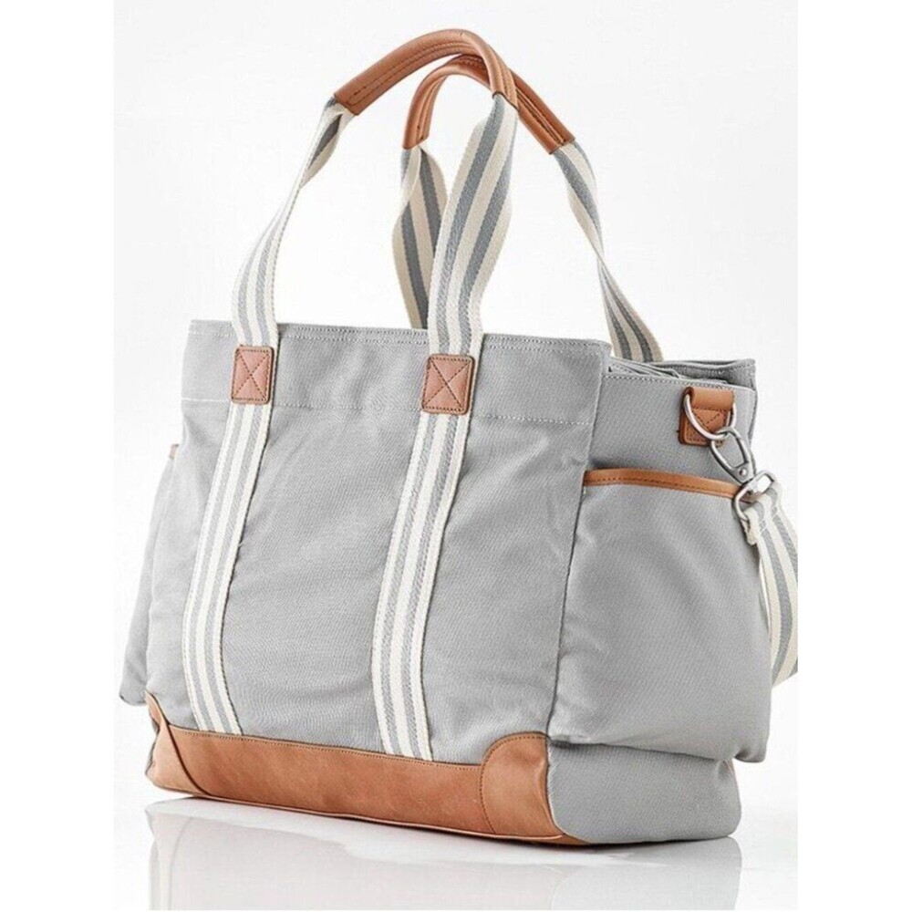 Pottery Barn Classic Diaper Bag Light Gray Canvas Large Travel Neutral Casual L